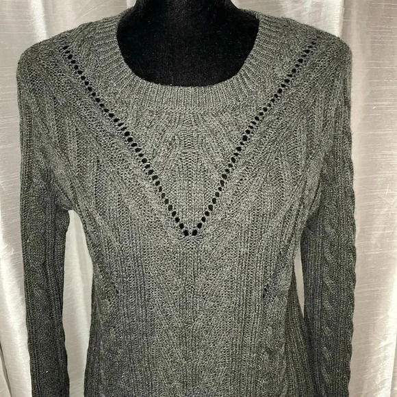 Hippie Rose Women’s Large Acrylic Long Sleeve Dark Gray Cable Knit Sweater - Picture 1 of 9